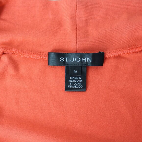 ST. JOHN knit top t-shirt sz M red orange cowl neck raglan short sleeve - Picture 3 of 6